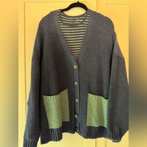 Navy and Green Chenille Cardigan and Tee (Two Pieces)